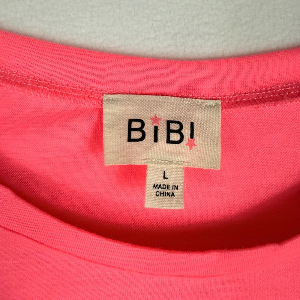 BIBI Tulle Ruffle Sleeve Top Large Neon Pink Barbiecore Y2K Statement Tee - Picture 2 of 7